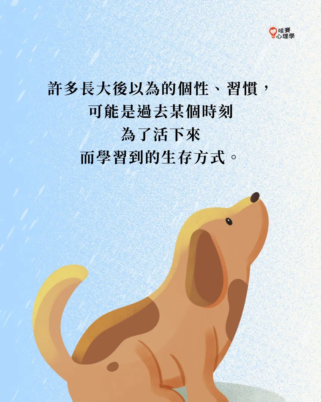 許多長大後以為的個性、習慣,
可能是過去某個時刻
為了活下來
而學習到的生存方式。